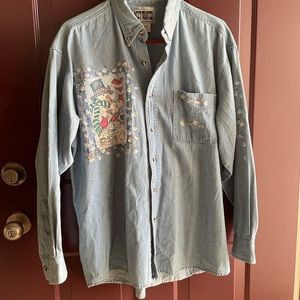 Vintage Most Wanted Snowman Button Down Top Size Large In Blue